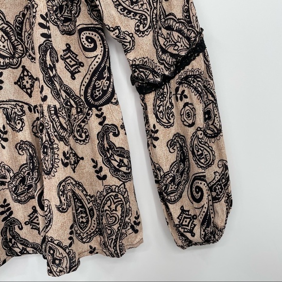 Knox Rose Beige & Black Paisley Print Boho Blouse - Picture 10 of 15